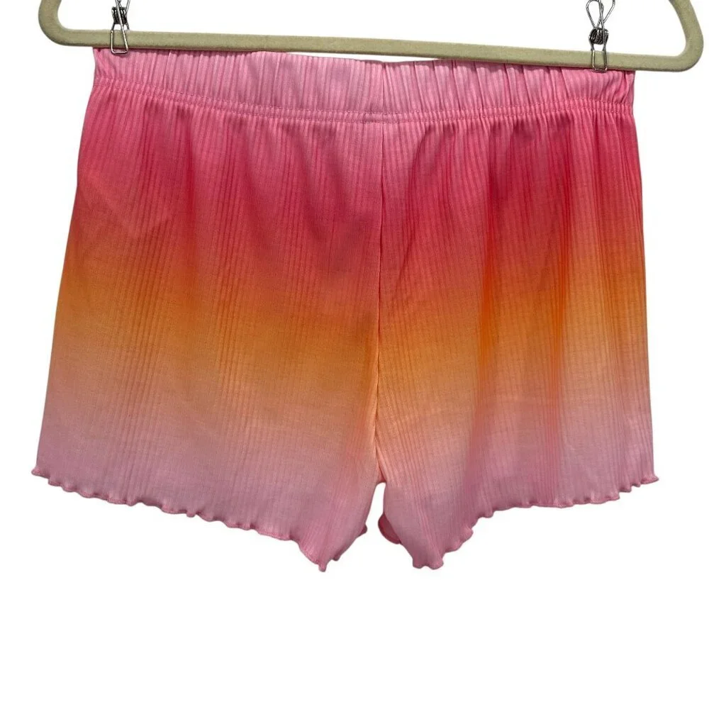 New Old Navy Girls XL 2 Piece Set Short Sleeve Top Shorts Pink Orange Dip Dye